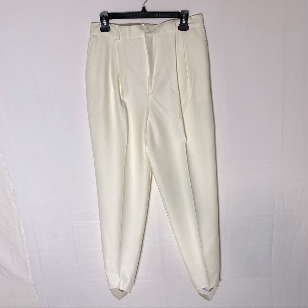 Vintage 80s 90s Emblem Cream Pleated Front Stirrup Pants 30 Career Wear